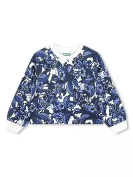 Kenzo Kids толстовка с контрастными вставками и цветочным принтом, синий