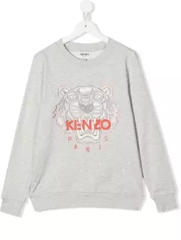 Kenzo Kids толстовка с вышитым логотипом, серый