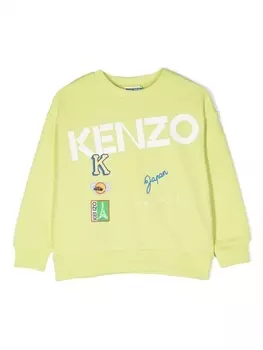 Kenzo Kids толстовка с вышитым логотипом, зеленый