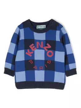 Kenzo Kids толстовка в клетку гингем с вышитым логотипом, синий