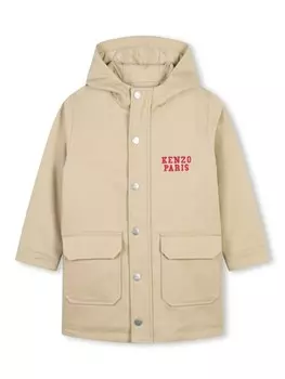 Kenzo Kids твиловая парка с вышивкой, нейтральный цвет