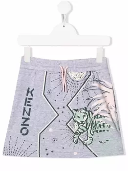 Kenzo Kids юбка с кулиской и принтом, серый