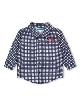 Kenzo Kids вельветовая рубашка в клетку гингем, синий