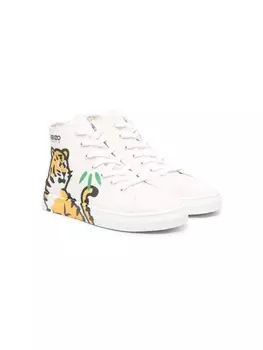 Kenzo Kids высокие кеды с тигровым принтом, нейтральный цвет