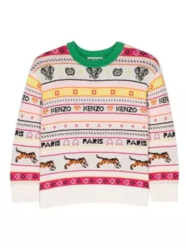 Kenzo Kids жаккардовый джемпер с круглым вырезом, нейтральный цвет