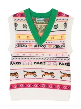 Kenzo Kids жаккардовый топ с V-образным вырезом, нейтральный цвет