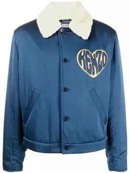 Kenzo куртка с воротником из овчины и вышивкой, синий