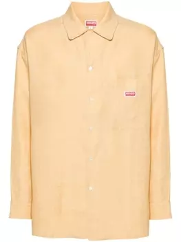 Kenzo льняная рубашка с логотипом, нейтральный цвет