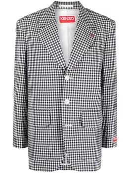 Kenzo однобортный блейзер в клетку гингем, синий