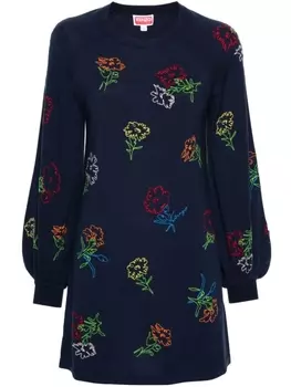 Kenzo платье мини KENZO Drawn Flowers, синий