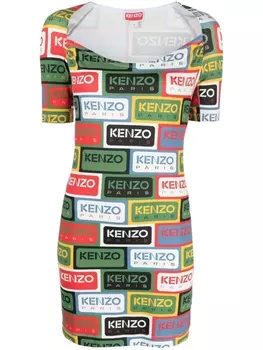 Kenzo платье мини с логотипом, зеленый