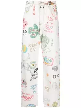 Kenzo прямые джинсы с принтом, белый