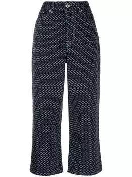 Kenzo Sashiko Stitch-embroidered cropped jeans, синий
