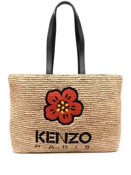 Kenzo соломенная сумка-тоут Boke Flower, нейтральный цвет