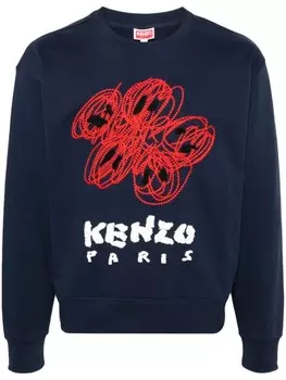Kenzo толстовка Varsity Drawn с цветочной вышивкой, синий