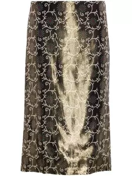Kenzo юбка-карандаш с цветочным принтом, золотистый