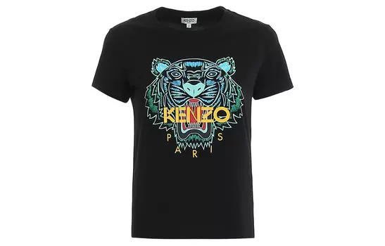 Футболка женская Kenzo Classic Tiger Head, черный / желто-синий