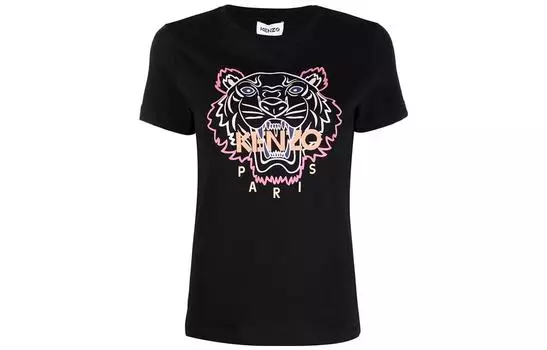 Футболка женская Kenzo, черный / розово-желтый