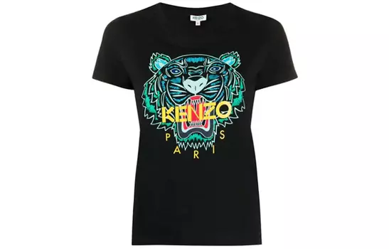 Футболка женская Kenzo, черный / желтый / бирюзовый