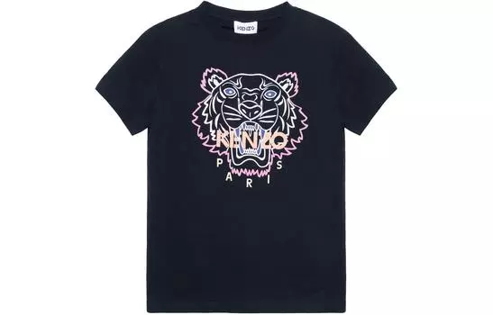 Футболка женская Kenzo Classic Tiger Head, черный / желтый / фиолетово-зеленый