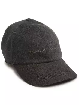 Кепка Brunello Cucinelli из шерсти и кашемира с вышитым логотипом, серый