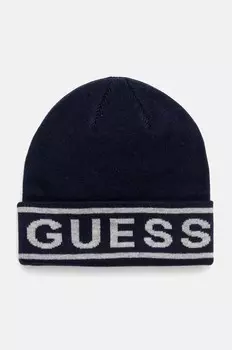 Кепка Guess LOGO BEANIE из смесовой шерсти, темно-синий