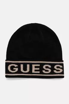 Кепка Guess LOGO BEANIE из смесовой шерсти, черный