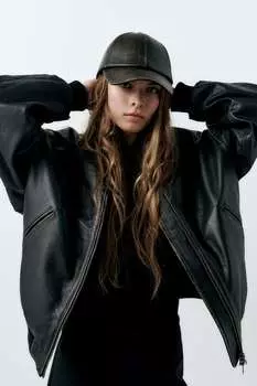Кепка из искусственной кожи ZARA, коричневый