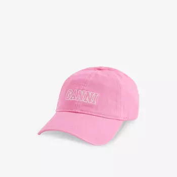 Кепка из органического хлопка с вышитым логотипом Ganni, розовый