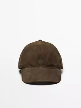 Кепка из спилковой кожи Massimo Dutti, хаки
