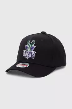 Кепка с козырьком с добавлением хлопка NBA Milwaukee Bucks Mitchell&Ness, черный