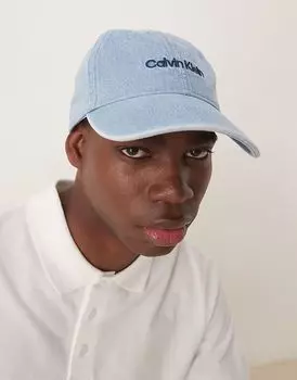 Кепка с вышитым логотипом Calvin Klein Jeans из денима синего цвета