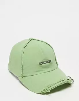 Кепка унисекс цвета хаки с потертым логотипом и фурнитурой COLLUSION
