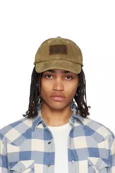 Кепка водителя грузовика из вельвета с заплатками из загорелой кожи RRL