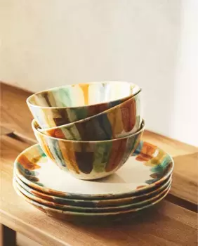 Керамическая чаша с контрастными линиями Zara Home, бежевый