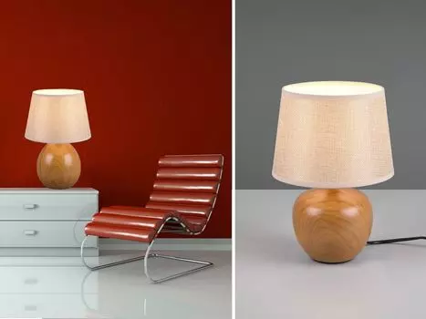 Керамическая настольная лампа LUXOR под дерево с тканевым абажуром бежевый 24см Reality Leuchten