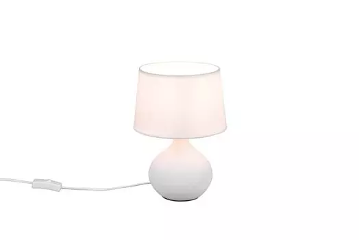 Керамическая настольная лампа высотой 29см с круглым тканевым абажуром 20см белого цвета E14 Reality Leuchten, белый