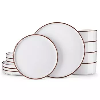Керамический обеденный сервиз, комбинированный сервиз из 12 предметов, набор посуды на 4 персоны, обеденная тарелка, десертная тарелка и миска для хлопьев, полуматовый vancasso