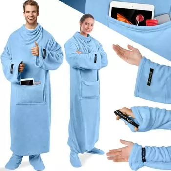 KESSER Мягкое одеяло Одеяло для ТВ с рукавами и карманом для ног Одеяло с рукавами Очень мягкое одеяло с рукавами Пушистый комплект включает внешний карман 2-в-1 Портативное одеяло для отдыха Портативное одеяло для всего тела с рукавами, светло-...