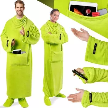 KESSER Мягкое одеяло Одеяло для ТВ с рукавами и карманом для ног Одеяло с рукавами Очень мягкое одеяло с рукавами Пушистый комплект включает внешний карман 2-в-1 Портативное одеяло для отдыха Портативное одеяло для всего тела с рукавами, коричне...