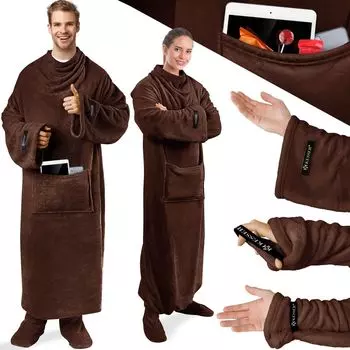 KESSER Мягкое одеяло Одеяло для ТВ с рукавами и карманом для ног Одеяло с рукавами Очень мягкое одеяло с рукавами Пушистый комплект включает внешний карман 2-в-1 Портативное одеяло для отдыха Портативное одеяло для всего тела с рукавами, коричневый