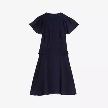 Kiaran тканое мини-платье с рукавами-ангелками и баской на талии Ted Baker, темно-синий