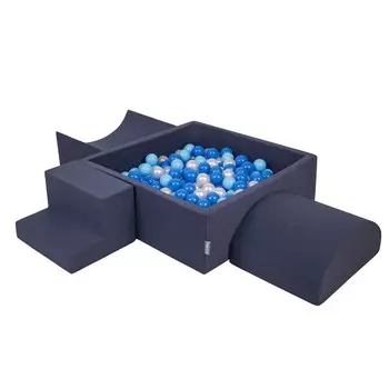KiddyMoon Игровая площадка из пенопласта PPZP-KW30D-134 с шариками темно-синий: беби-голубой-жемчужный бассейн 300/л пандус/л полуролик/ступенька