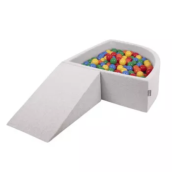 KiddyMoon Игровая площадка из пенопласта PPZP-TR30D-112 с шариками светло-серый: желто-зеленый-сине-красно-оранжевый бассейн 200/клин Л Игрушечная площадка
