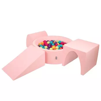 KiddyMoon Игровая площадка пенопластовая ППЗП-ОК30Д-124 с шариками розовый: светло-зеленый-желтый-бирюзовый-оранжево-темно-розовый-фиолетовый бассейн 300/клин Л/горка/тоннель