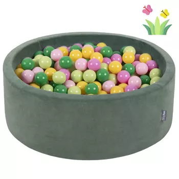 Kiddymoon круглый бархатный сухой бассейн с шариками 7 см лесно-зеленый: светло-зеленый-зеленый-желтый-пудровый розовый-розовый 90X30 см/200 шариков пенопластовая игрушка для бассейна