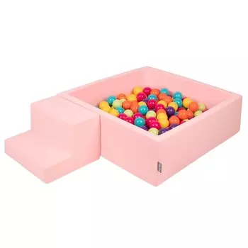 KiddyMoon Пенная площадка PPZP-KW30D-122 с шариками розовый: светло-зеленый-желтый-бирюзовый-оранжево-темный розово-фиолетовый бассейн 200/ступенька