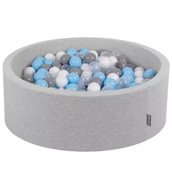 KiddyMoon Сухой круглый бассейн с шариками 7см светло-серый:серо-белый-прозрачно-голубой 90х30см/200 шариков Игрушечный пенопластовый бассейн