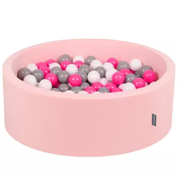 KiddyMoon Сухой круглый бассейн с шариками 7см розовый: бело-серо-темно-розовый 90х30см/300 шариков Игрушечный пенопластовый бассейн
