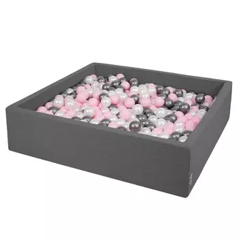 KiddyMoon, сухой квадратный бассейн с шариками 7см 120х30 темно-серый: жемчужно-пудровый розово-серебристый 120х30/1000 шариков